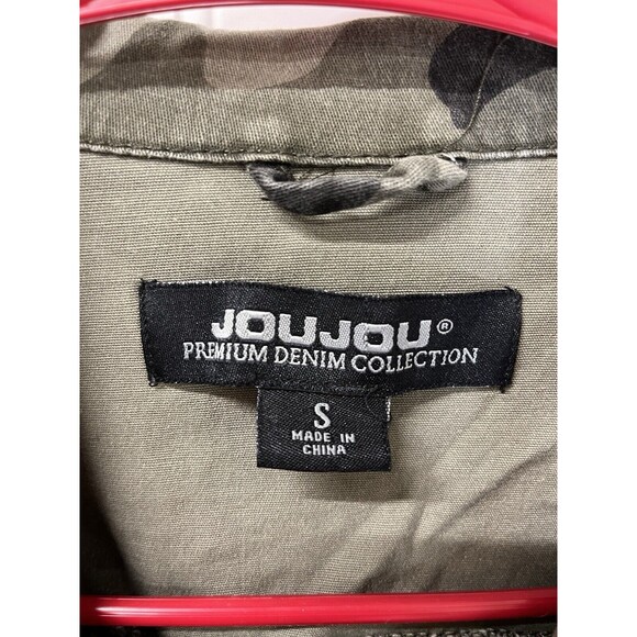 Jou Jou Military Style‎ Camo Jacket Silver Buttons. Flap & Side Pockets Wm Sz SM - Picture 2 of 8